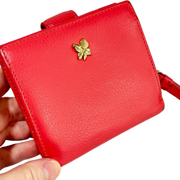 Ora Delphine Coral Pink leather wallet bifold zipper coin pocket preppy fashion - Picture 2 of 9